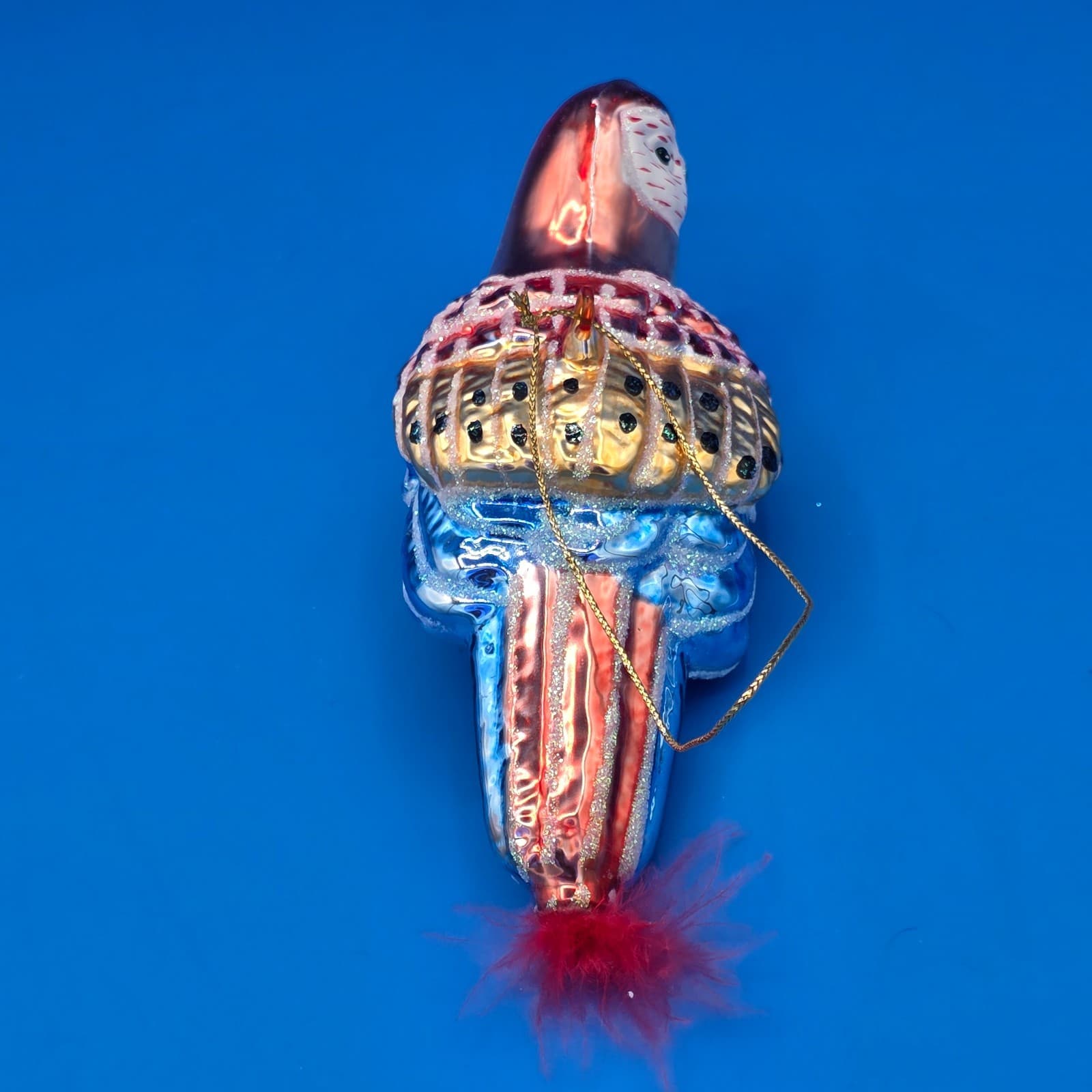 Vintage Parrot Christmas Glass Ornament Red Feather Tail 6 in - Thumbnail 2