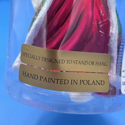 VTG Northstar Poland 8.5" Blown Glass Poinsettia Santa Christmas Tree Ornament - Thumbnail 3