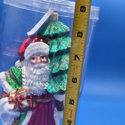VTG Northstar Poland 8.5" Blown Glass Poinsettia Santa Christmas Tree Ornament - Thumbnail 9