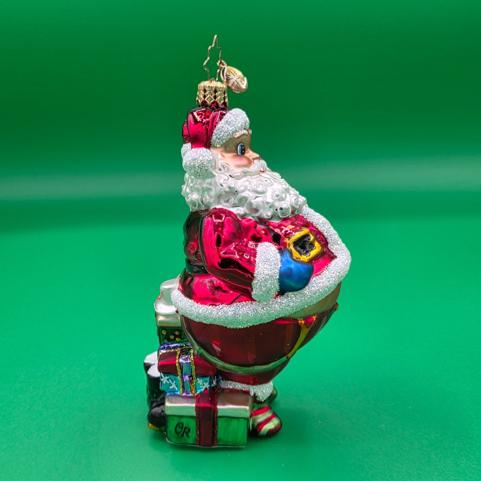Radko Christmas Glitter Ornament 5.5" Jolly Santa With Presents - Thumbnail 6