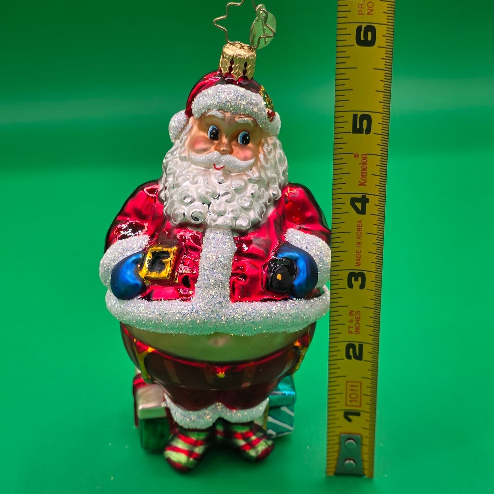 Radko Christmas Glitter Ornament 5.5" Jolly Santa With Presents - Thumbnail 9