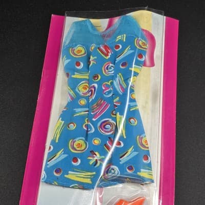 1997 Barbie Go In Style Fashion Psychedelic Multi Color Dress & Orange Shoes - Thumbnail 3