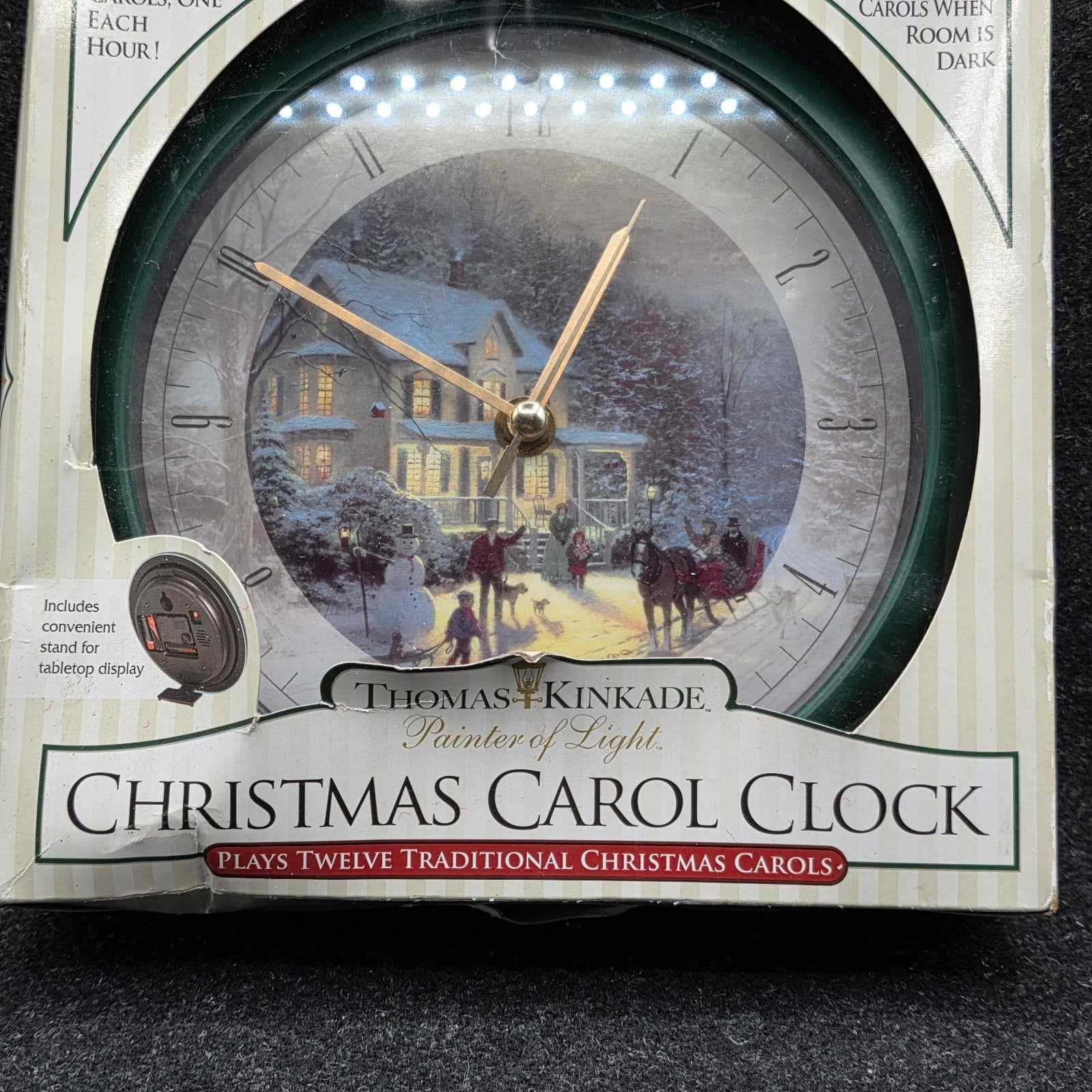 Thomas Kinkade Painter of Light Christmas Carol Clock, Plays 12 Carols, Green - Thumbnail 2