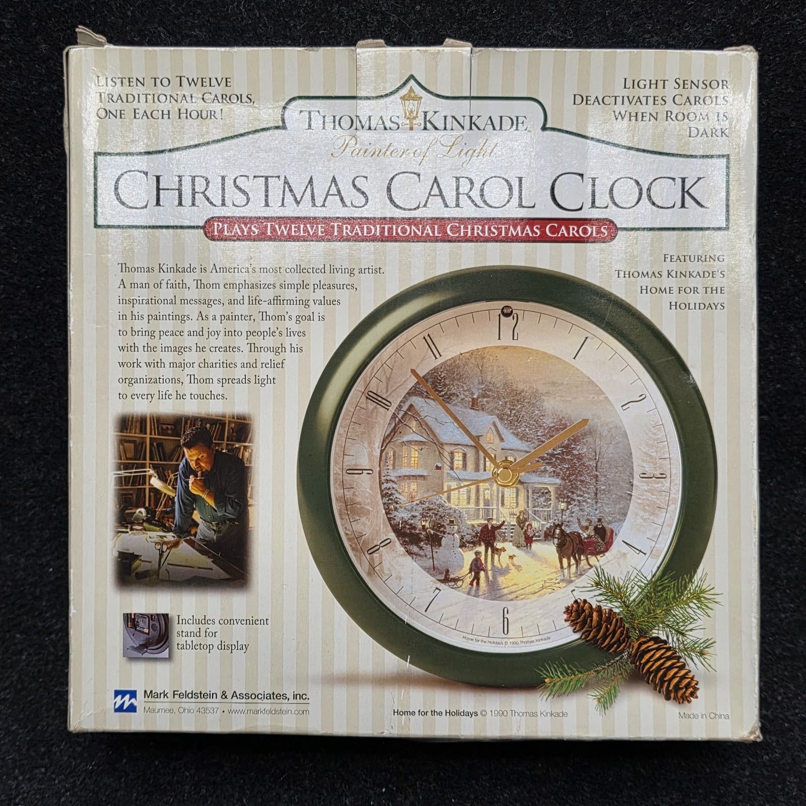 Thomas Kinkade Painter of Light Christmas Carol Clock, Plays 12 Carols, Green - Thumbnail 4
