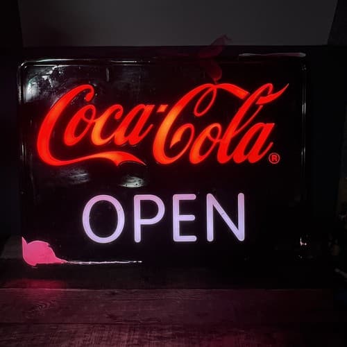 2007 COCA-COLA OPEN LIGHT WEIGHT HANGING LIGHT SIGN PLASTIC Y2K 19"x13.5" - Thumbnail 2