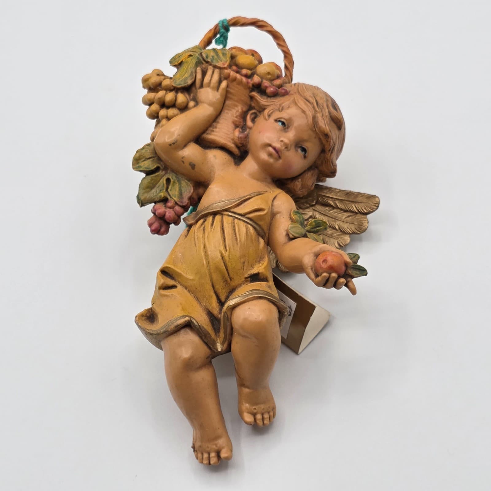 VINTAGE 1985 SIMONETTI DEPOSE ITALY FONTANINI 5.5” CHERUB ANGEL FIGURINE w FRUIT