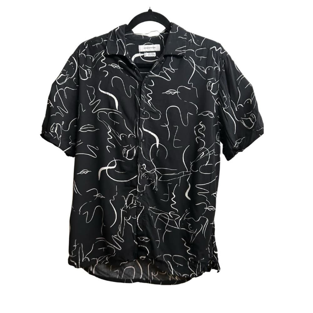 Urban Outfitters || Black Short Sleeved Men's Shirt w/ white abstract print - Thumbnail 2