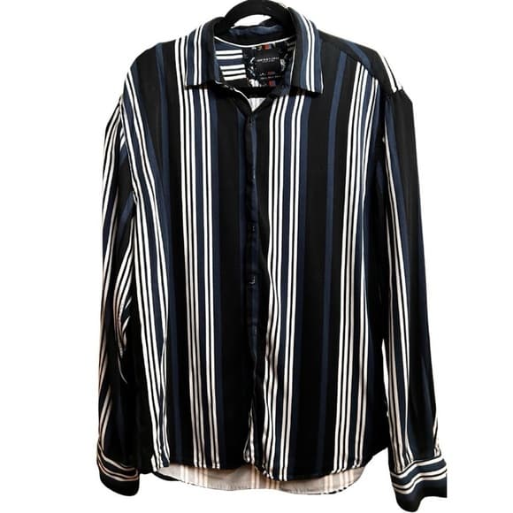 Denim & Flower Navy and White Striped Shirt || XL - Thumbnail 4