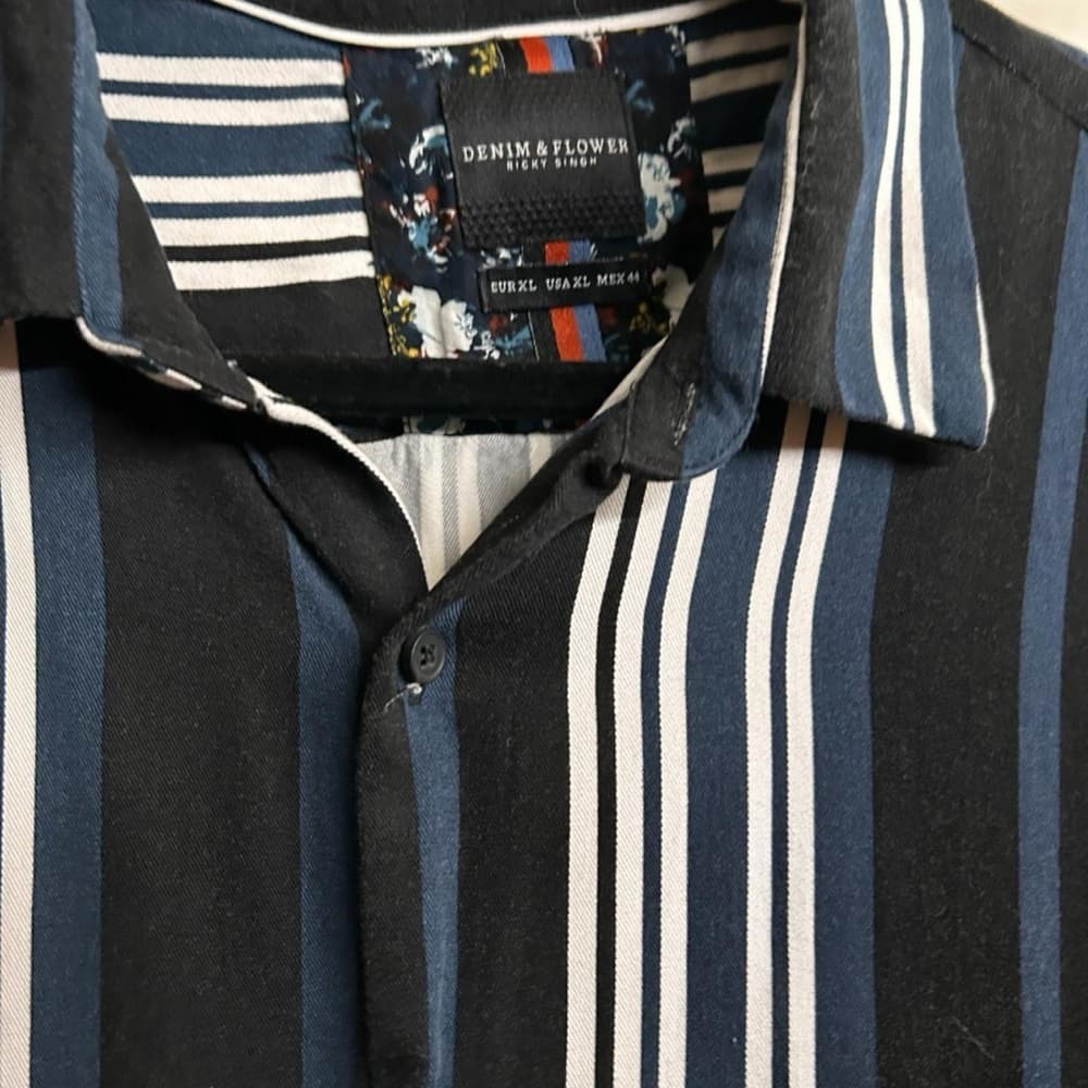 Denim & Flower Navy and White Striped Shirt || XL - Thumbnail 2