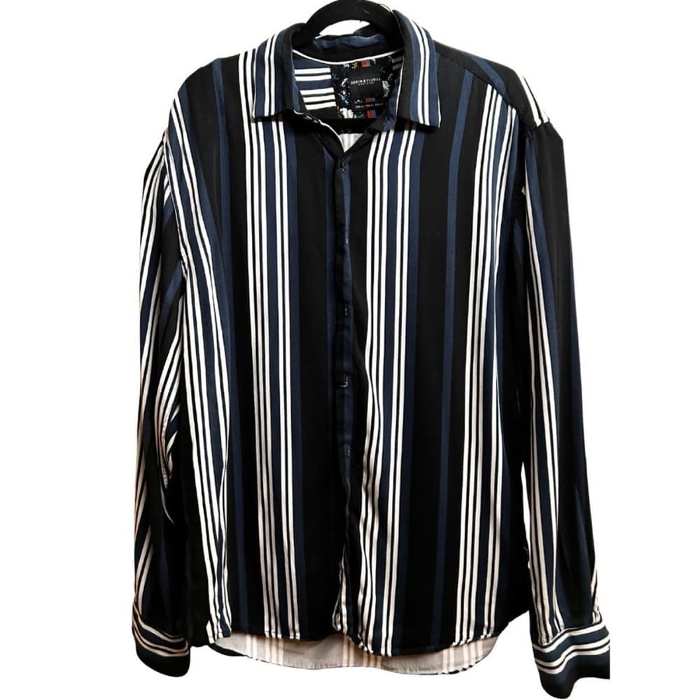 Denim & Flower Navy and White Striped Shirt || XL - Thumbnail 3