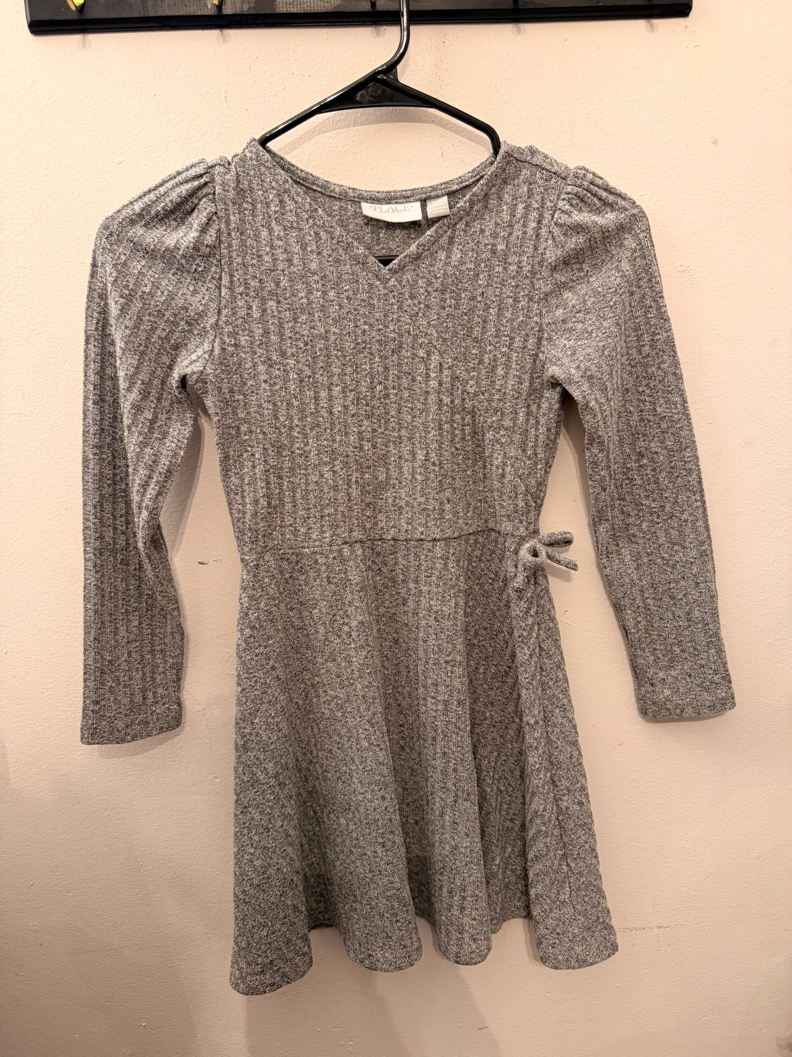 Childrens Place | Gray Girls Lightweight Sweater Knit Faux Wrap Dress | Size 7/8 - Thumbnail 2