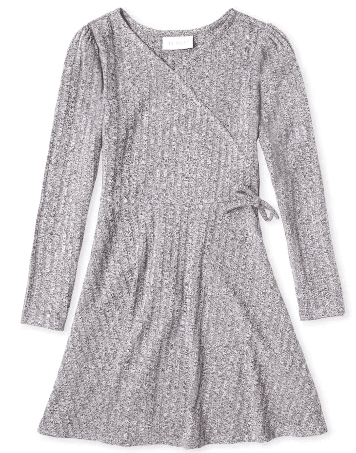 Childrens Place | Gray Girls Lightweight Sweater Knit Faux Wrap Dress | Size 7/8