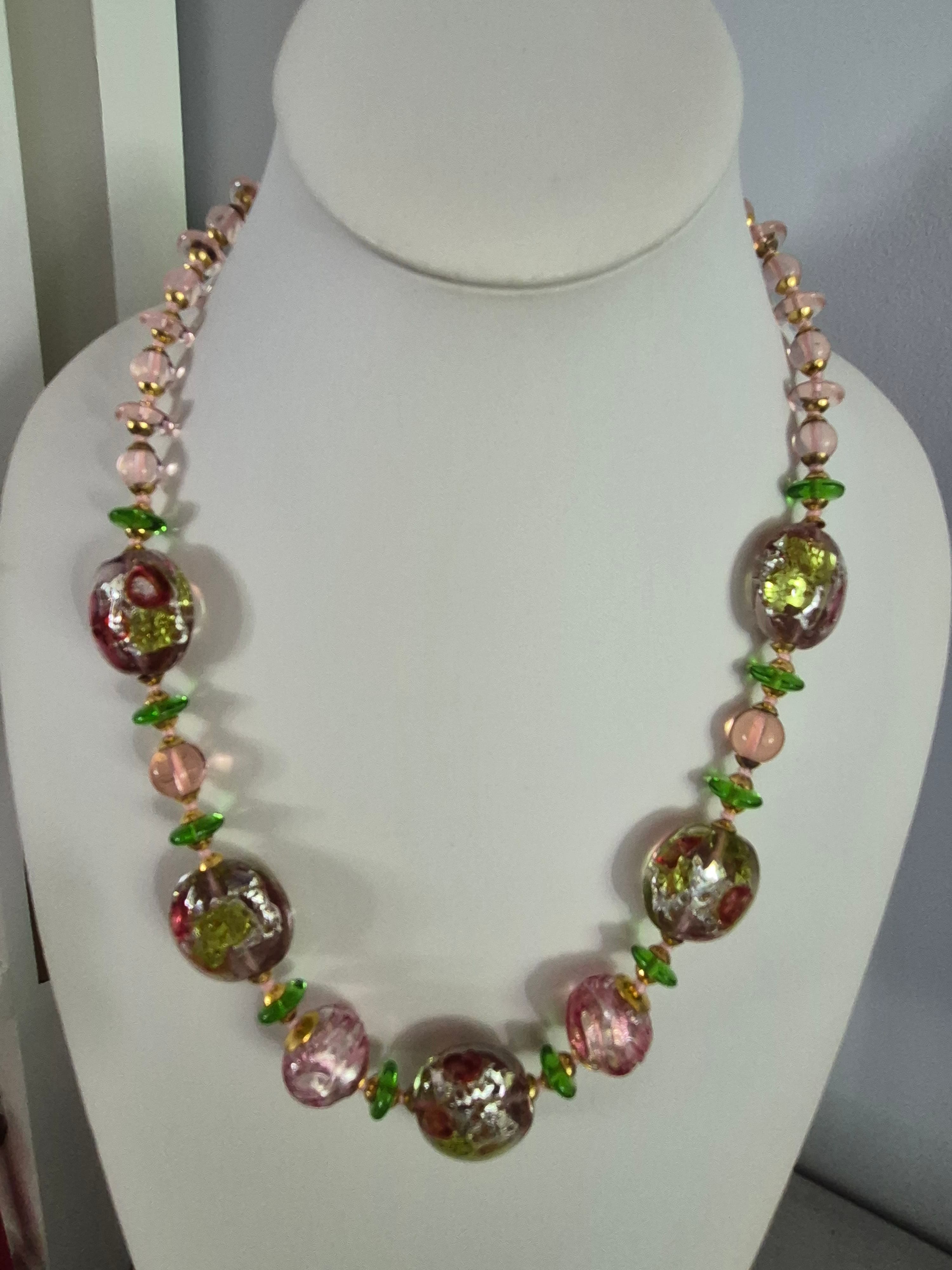 Vintage Murano Lampwork Glass Bead Necklace and Earring Set - Thumbnail 2