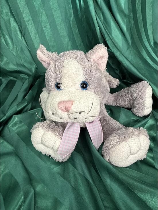 Vintage 2006 Animal Adventure Gray White Cat Kitten Plush Pink Toy