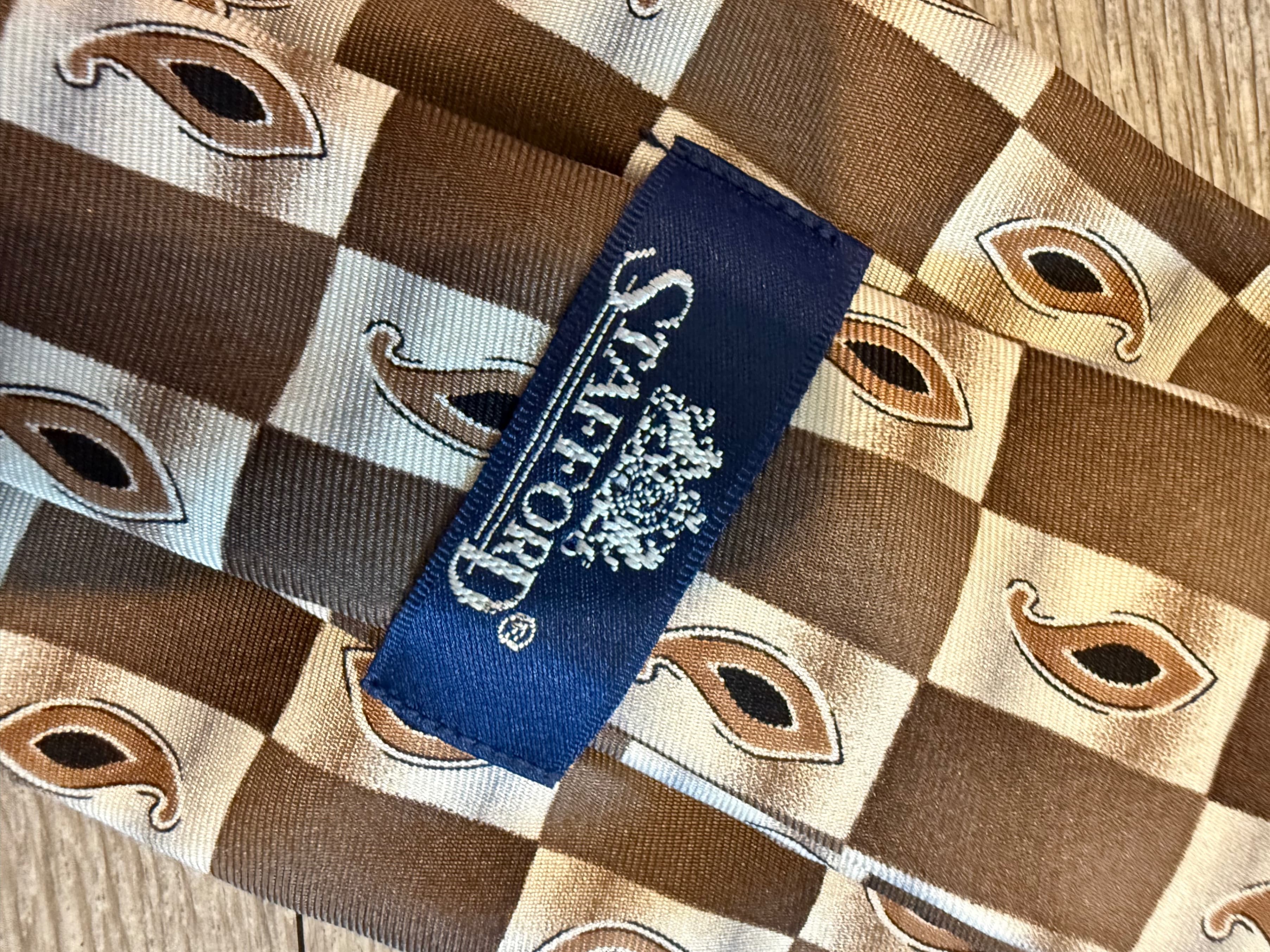 Stafford Brown Geometric Pattern Silk Tie - Thumbnail 2