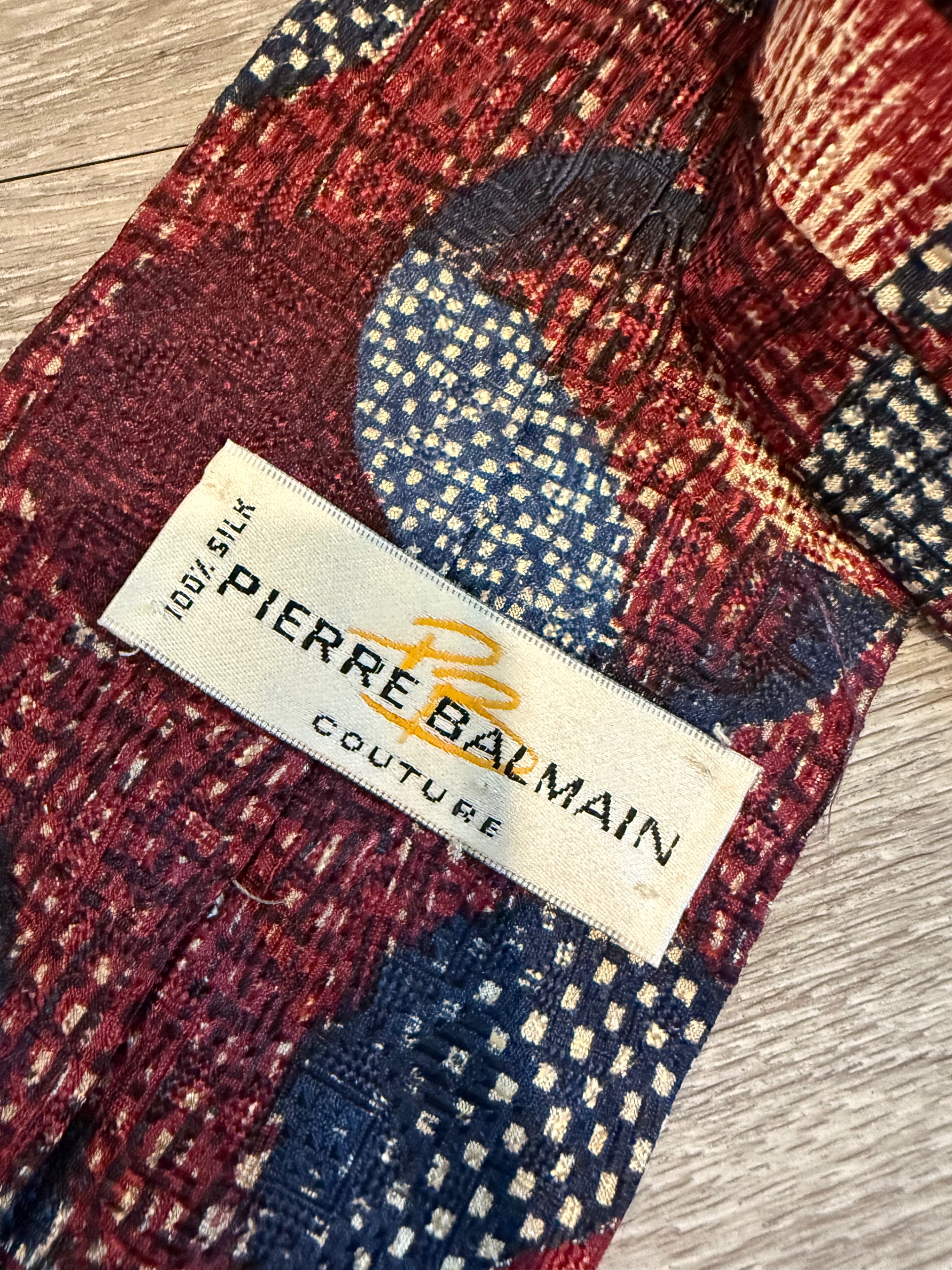 Pierre Balmain Couture Silk Tie Red Geometric Pattern - Thumbnail 2