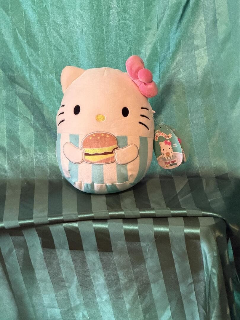 Sanrio Hello Kitty Plush with Hamburger - Blue and White Striped