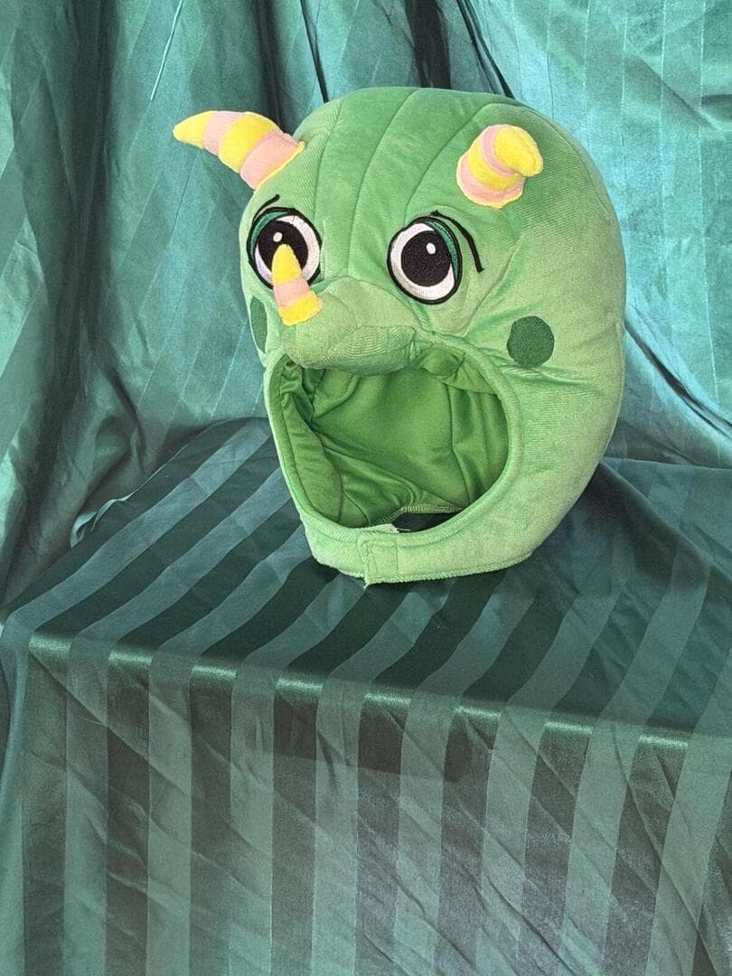 Green Plush Monster Dog Costume Hat with Horns and Big Eyes
