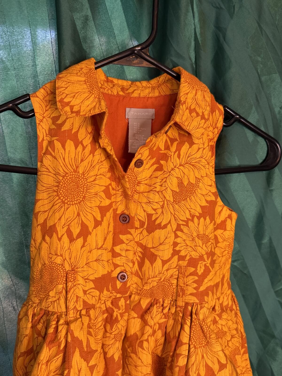 Tahari Girls Orange Sunflower Print Sleeveless Dress