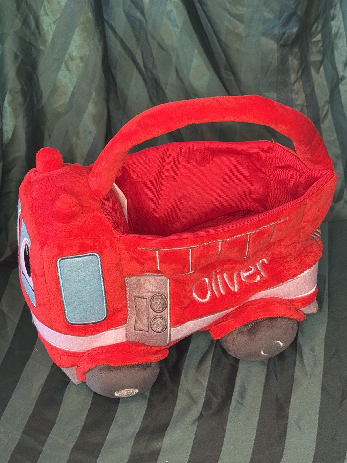 Red Plush Fire Truck Basket with Handle