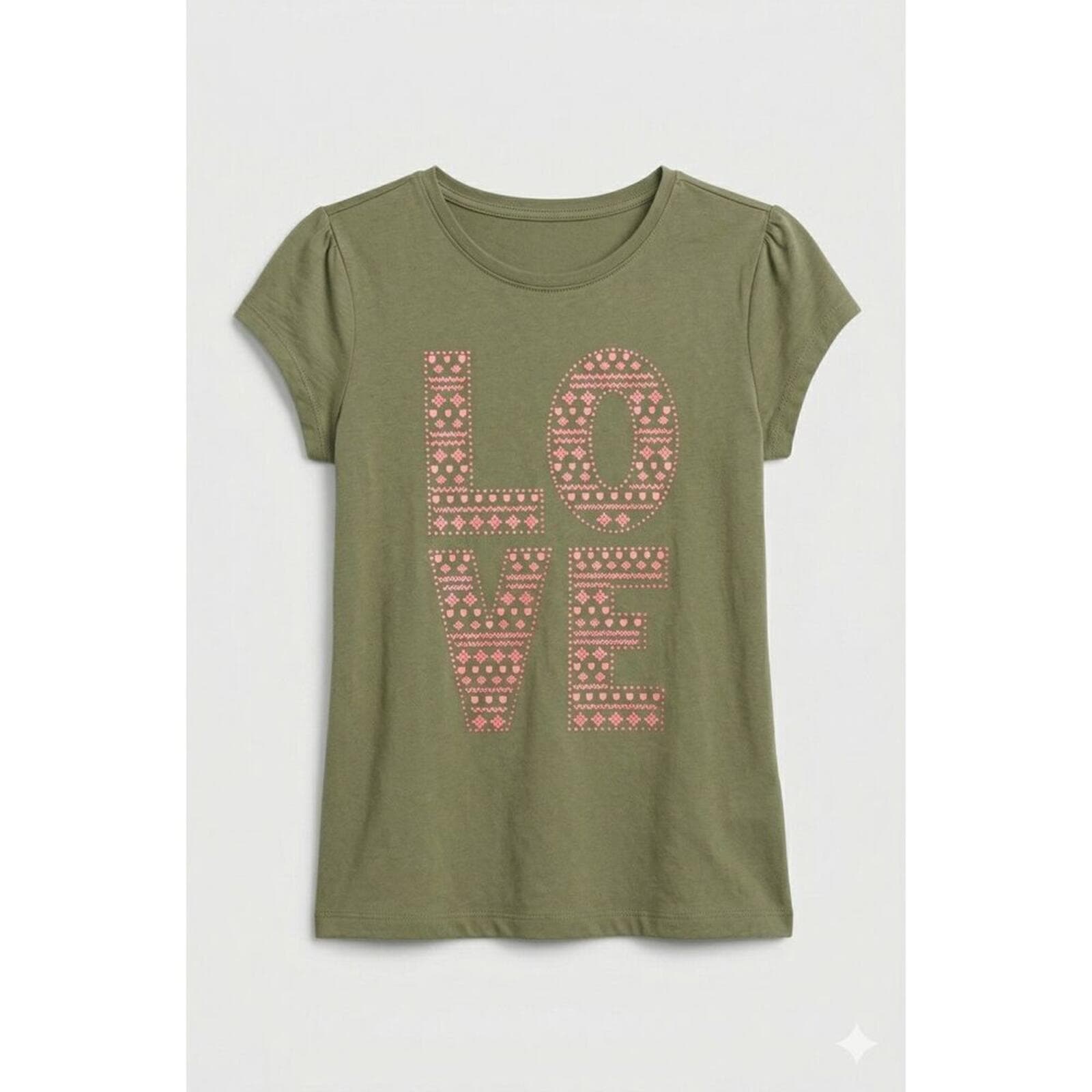 Children's Place Girls Love Graphic Tee Shirt Olive Green