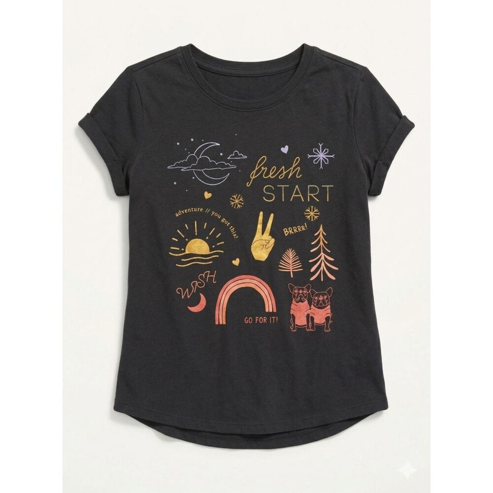 Old Navy Fresh Start Graphic Girls Shirt Moon Sun Rainbow