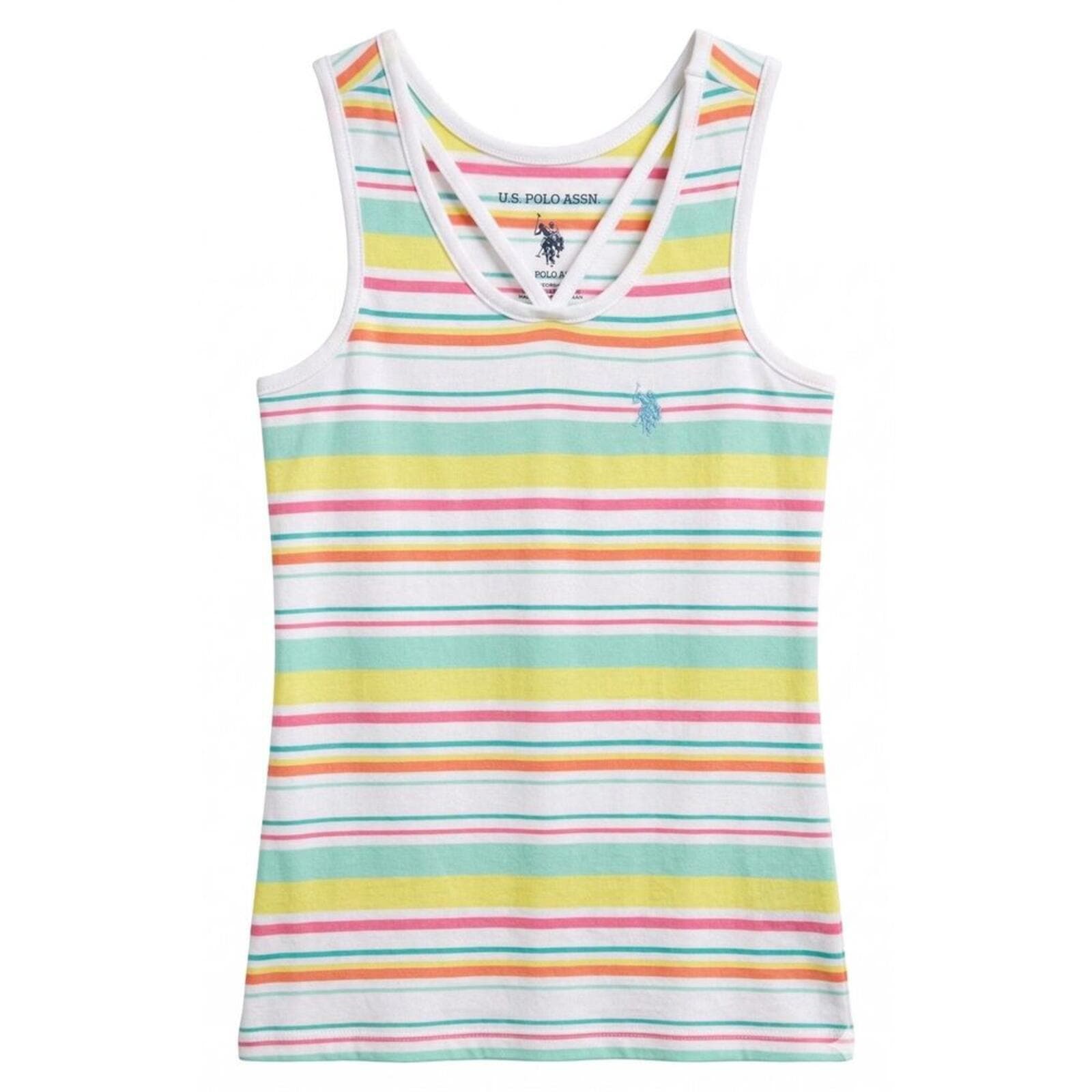 U.S. Polo Assn. Girls Rainbow Striped Tank Top Cross Strap