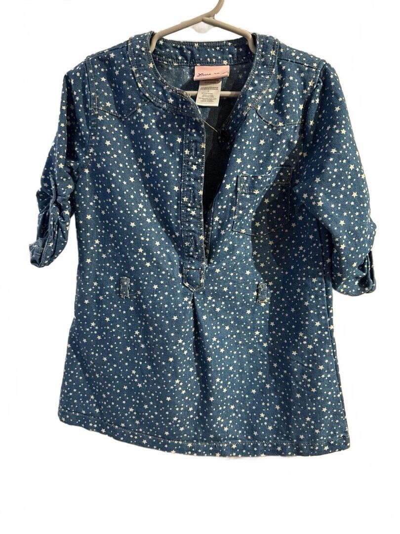Little Lass Girls Denim Star Print Tunic Top