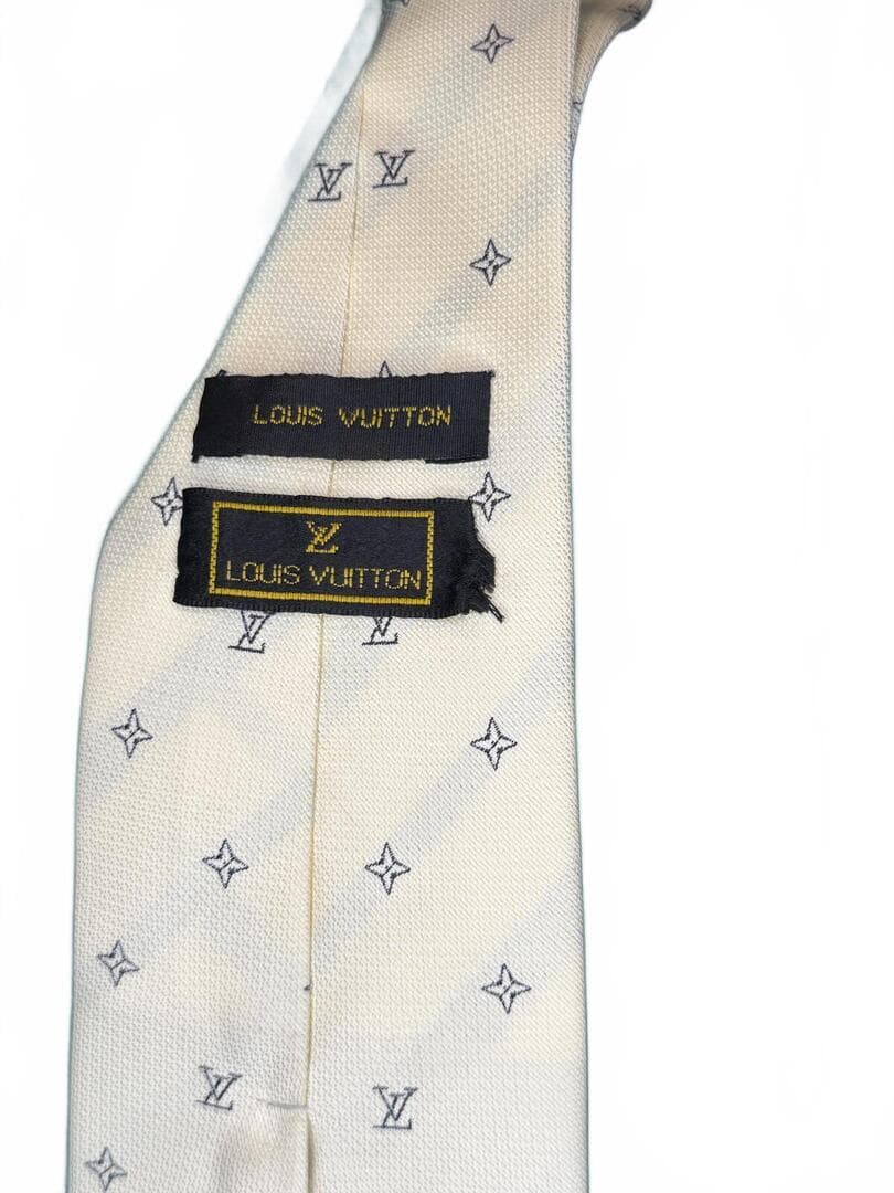 Louis Vuitton Monogram Jacquard Silk Tie White Cream Italy