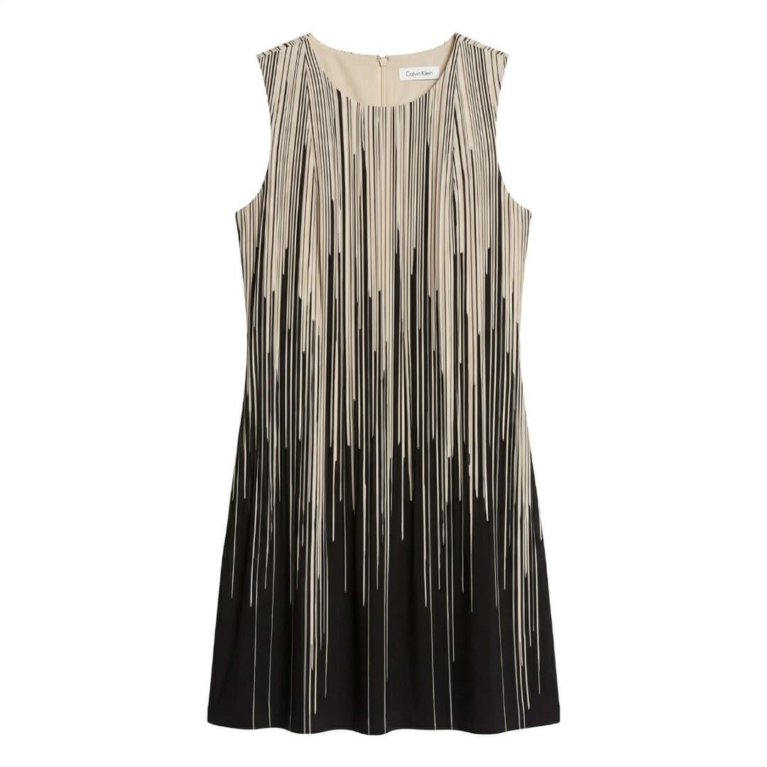 Calvin Klein Womens Striped Fringe Shift Sleeveless A-Line
