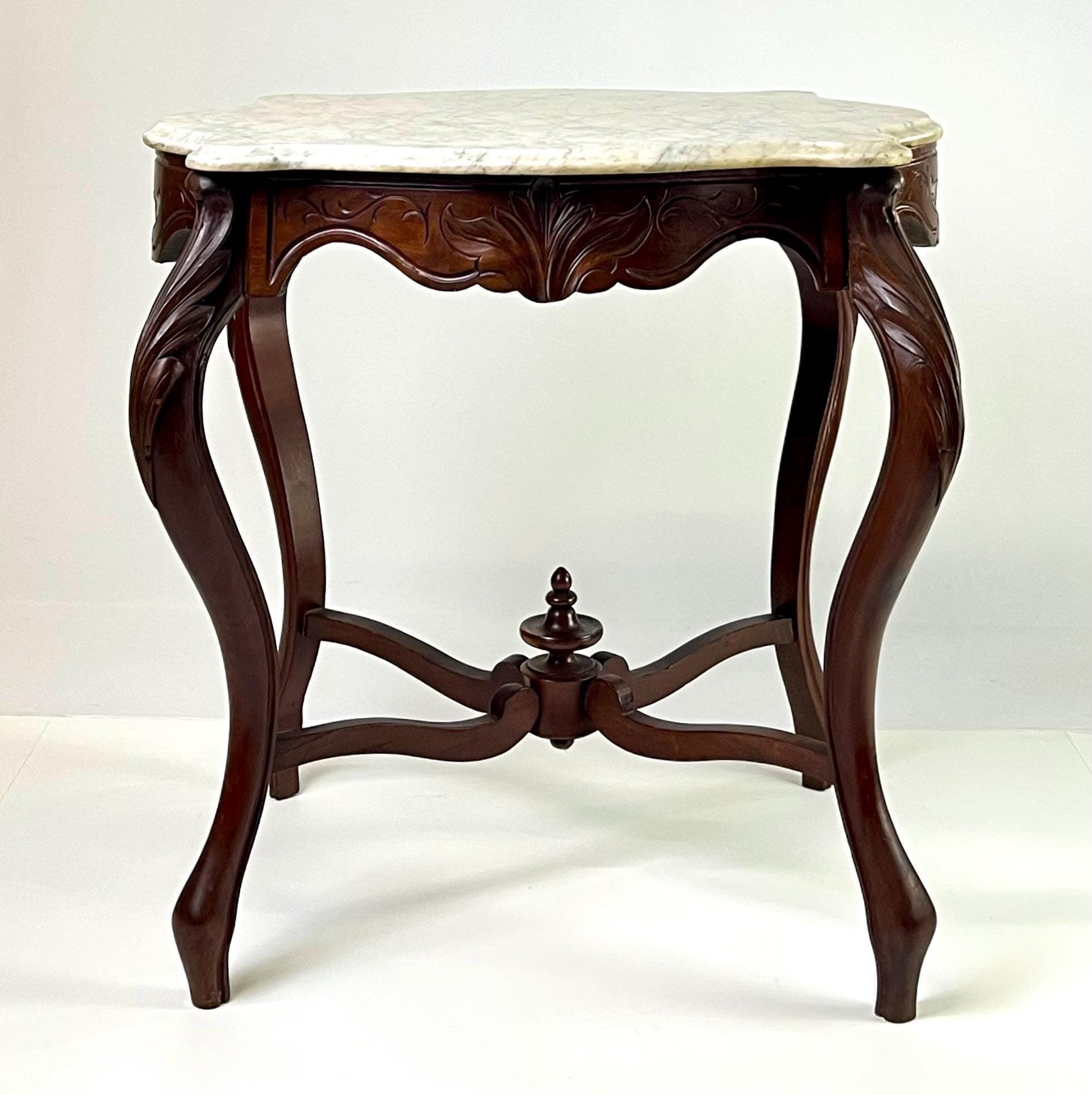 Victorian Rococo Revival Carved Walnut & Marble Top Parlor Table - Thumbnail 3