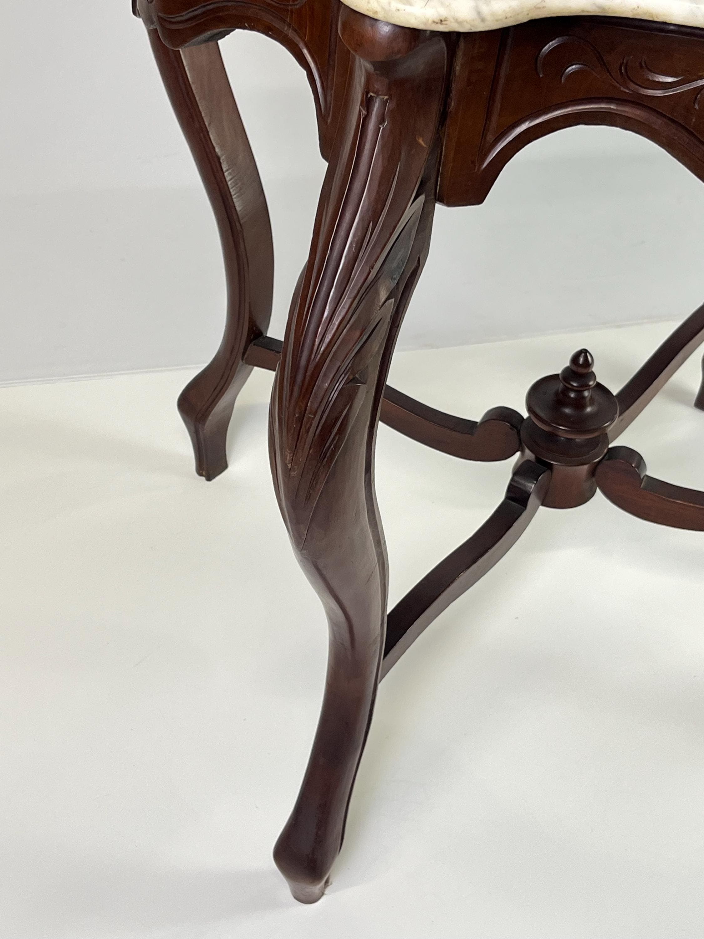 Victorian Rococo Revival Carved Walnut & Marble Top Parlor Table - Thumbnail 6