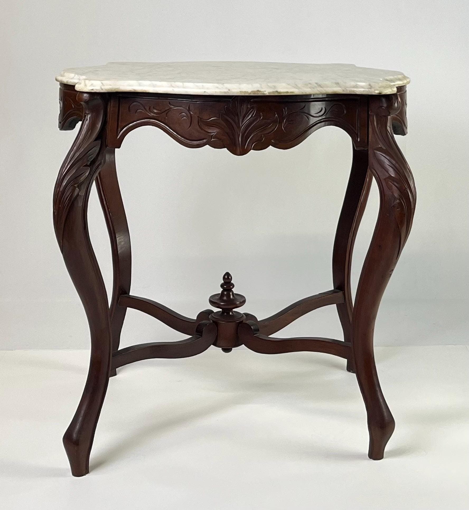 Victorian Rococo Revival Carved Walnut & Marble Top Parlor Table - Thumbnail 7