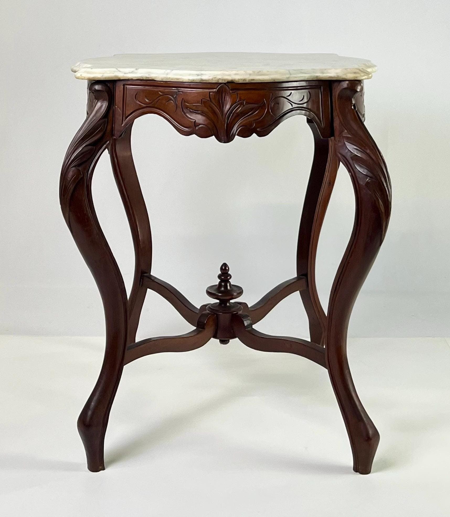 Victorian Rococo Revival Carved Walnut & Marble Top Parlor Table - Thumbnail 9