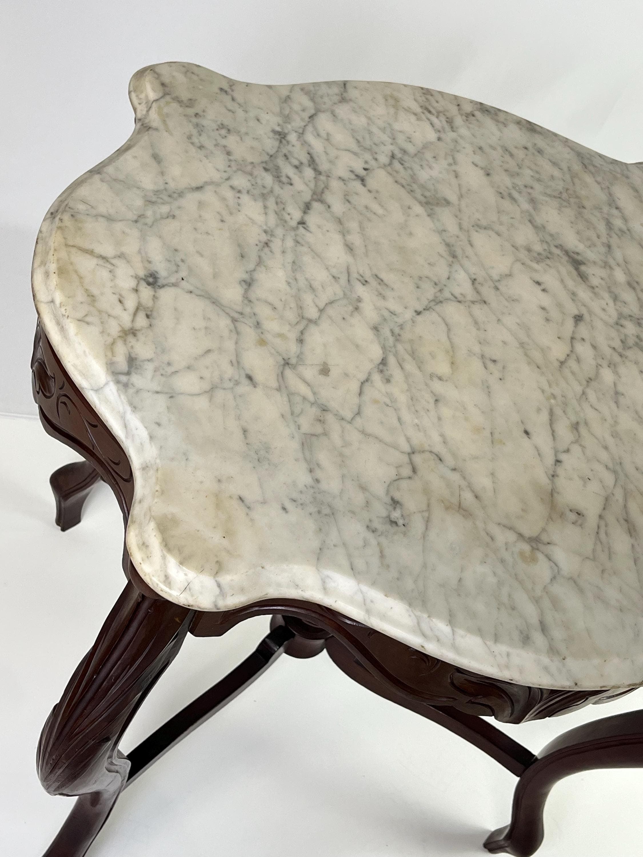 Victorian Rococo Revival Carved Walnut & Marble Top Parlor Table - Thumbnail 13