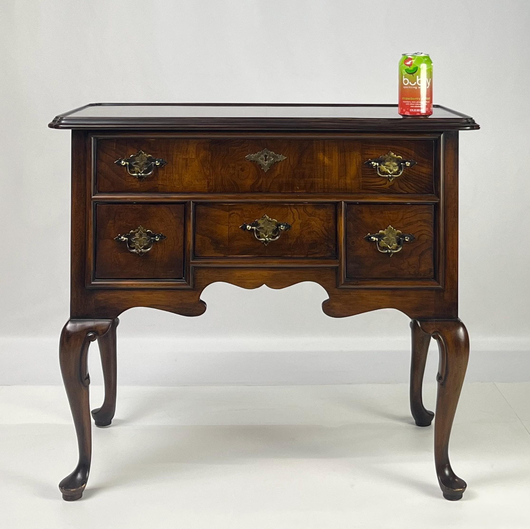 Vintage Hekman Queen Anne Style Walnut Burl Lowboy Dressing Table / Side Accent Chest - Thumbnail 16