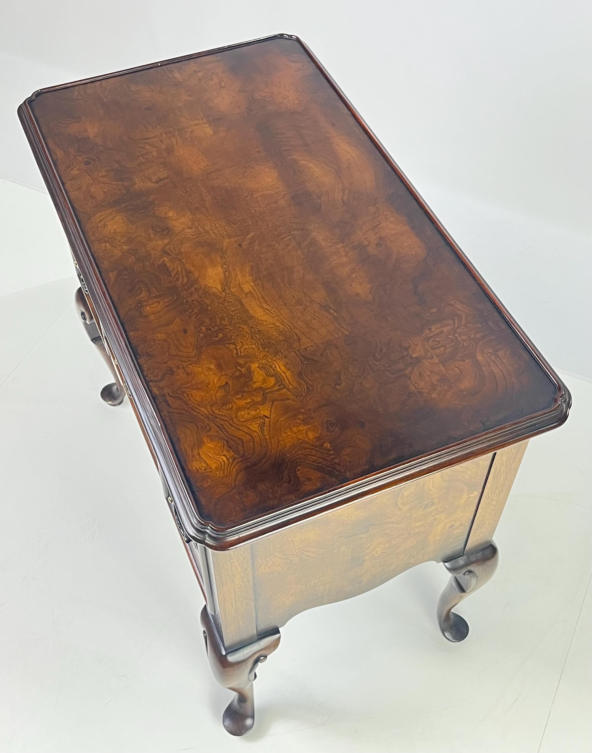 Vintage Hekman Queen Anne Style Walnut Burl Lowboy Dressing Table / Side Accent Chest - Thumbnail 14
