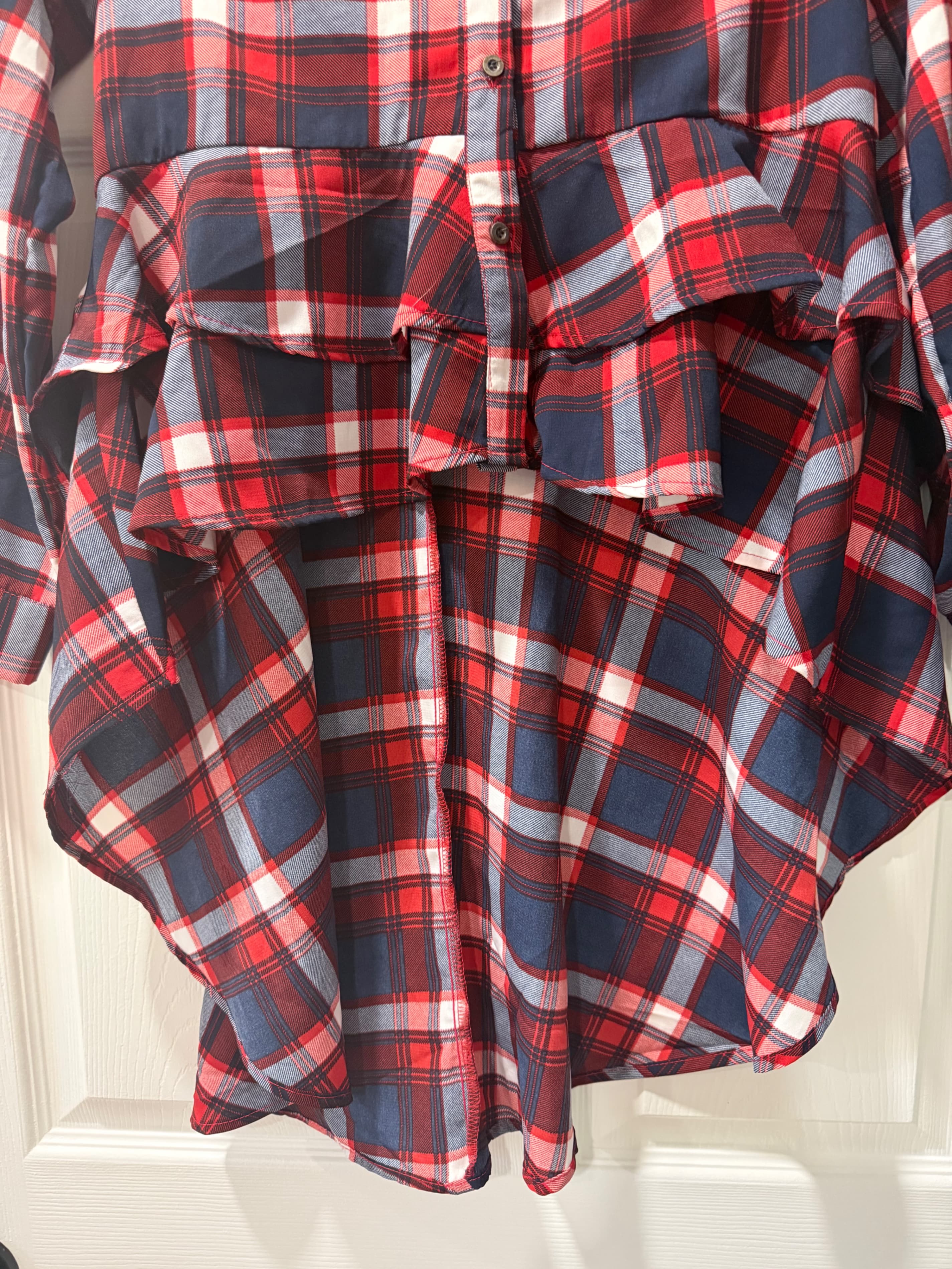 Ups & Downs Red Plaid Ruffle Button-Up Shirt Dress - Thumbnail 2