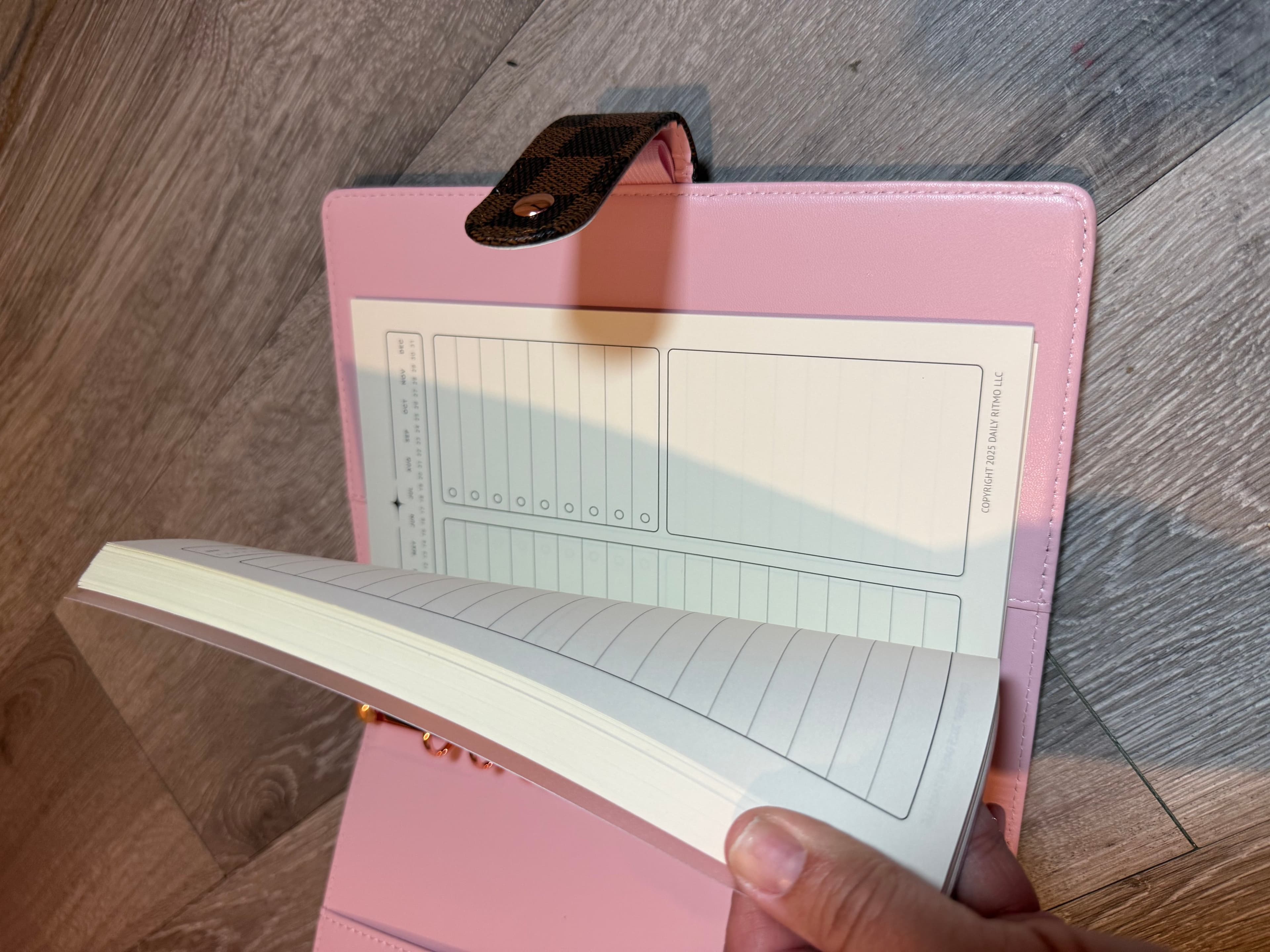 Checkered Leather Planner with Pink Interior - Thumbnail 2