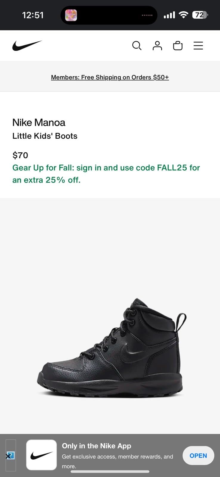 Nike Manoa boot toddler sz 7 black shoes - Thumbnail 6