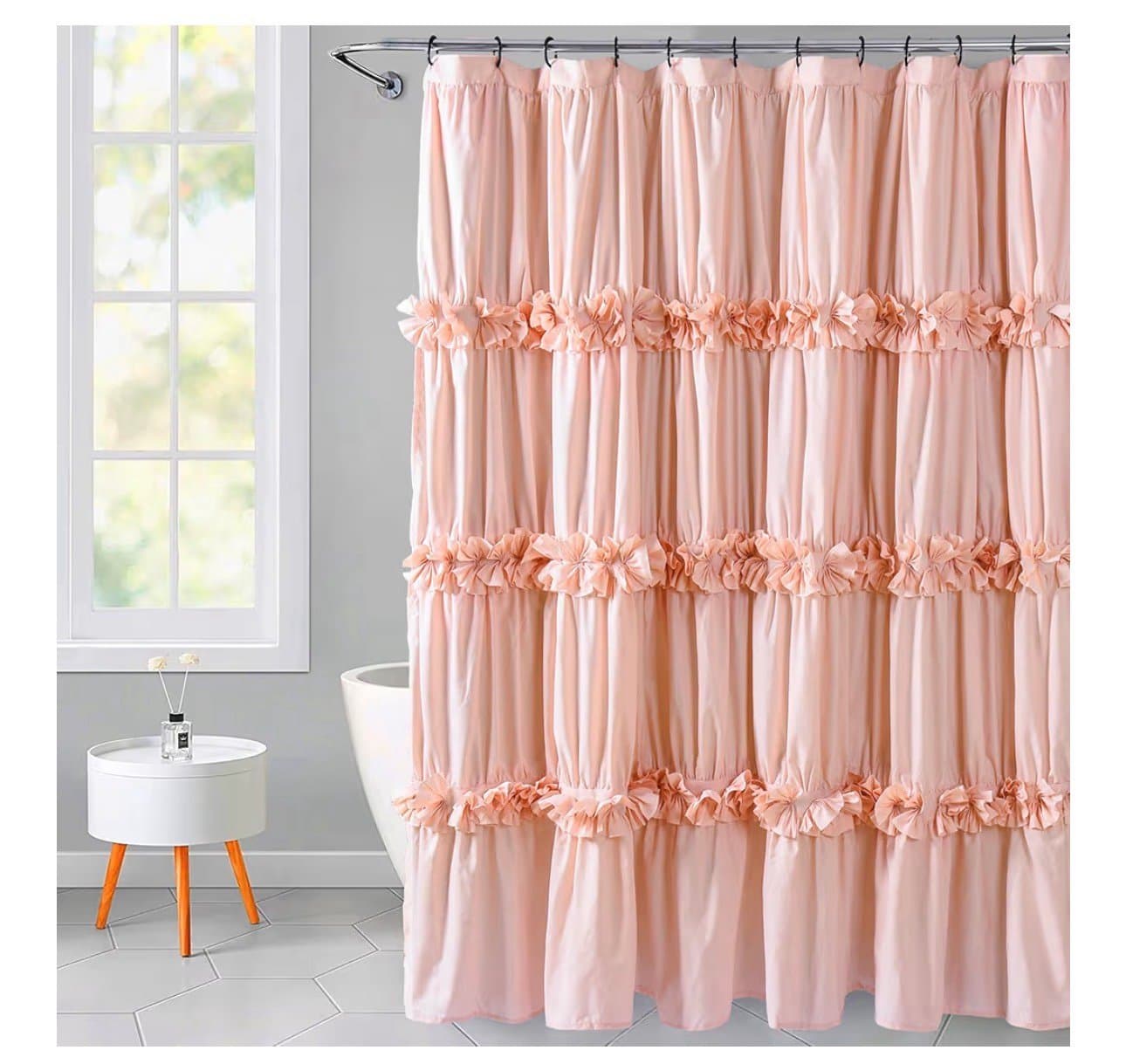 Shower Curtain peach pink ruched with ruffles 72x72 in. NIB