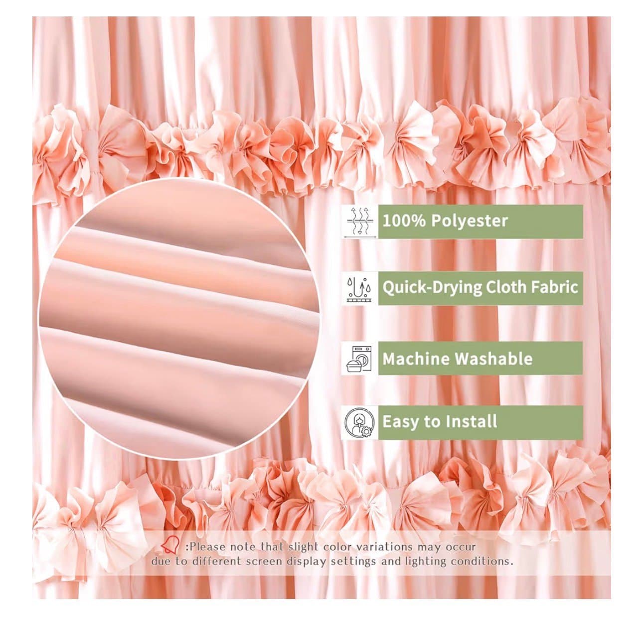 Shower Curtain peach pink ruched with ruffles 72x72 in. NIB - Thumbnail 2