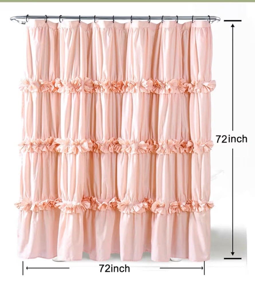 Shower Curtain peach pink ruched with ruffles 72x72 in. NIB - Thumbnail 3