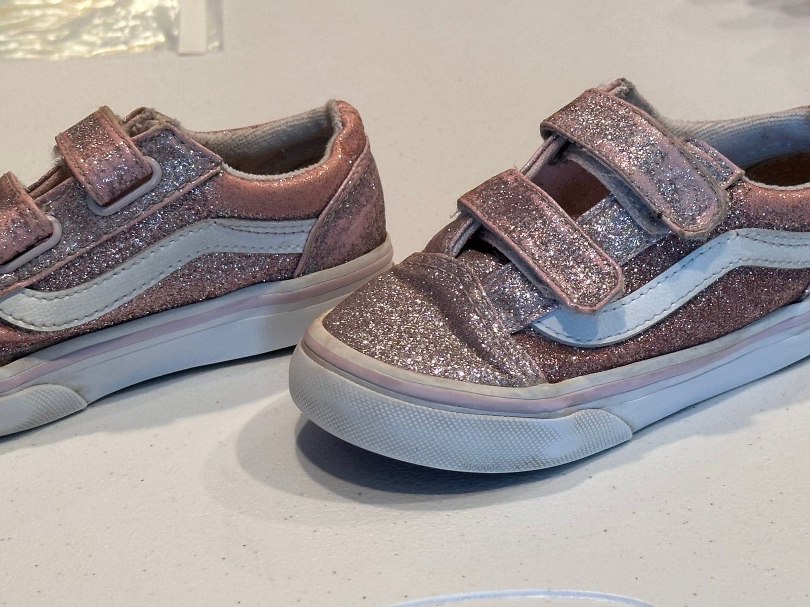 Vans Todder old Skool velcro 9 pink glitter guc - Thumbnail 2