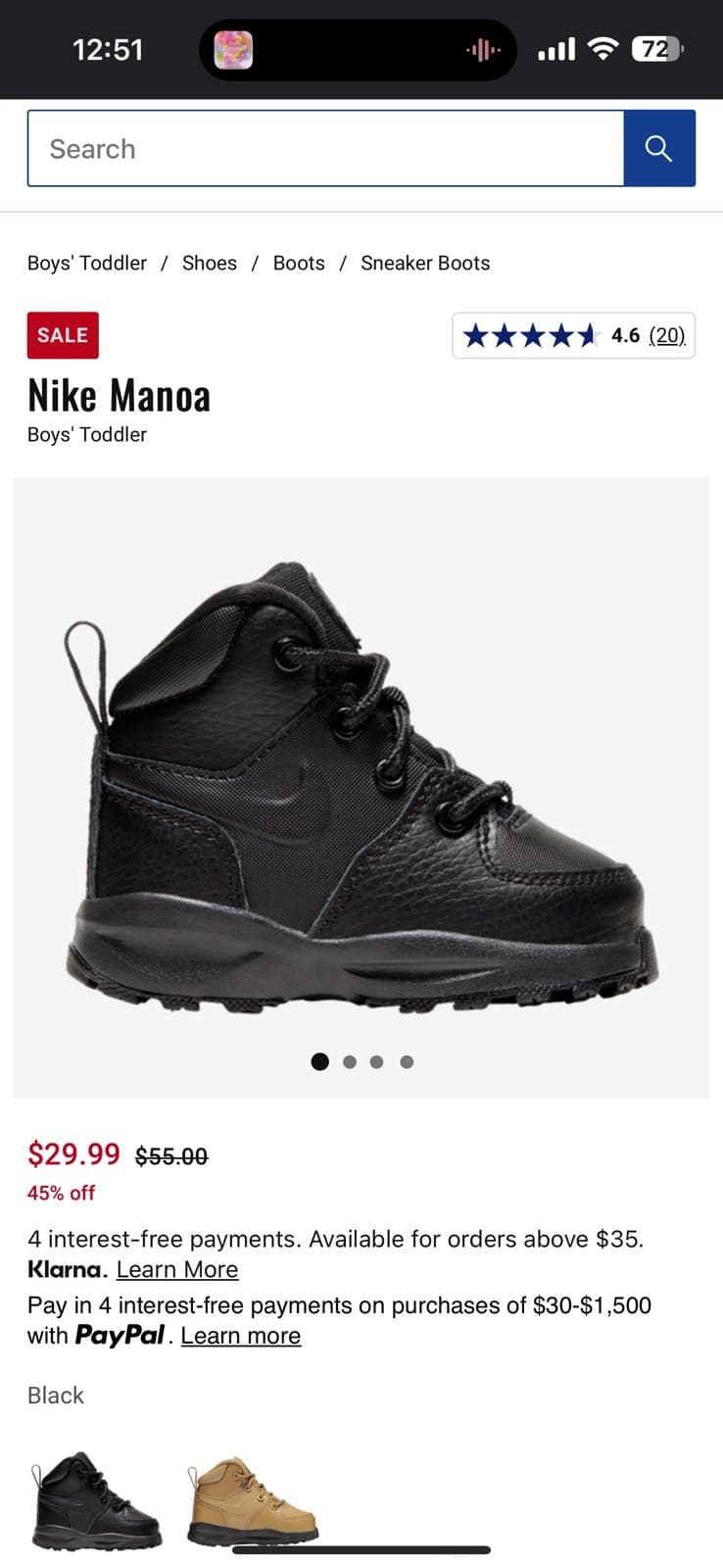Nike Manoa boot toddler sz 7 black shoes - Thumbnail 5