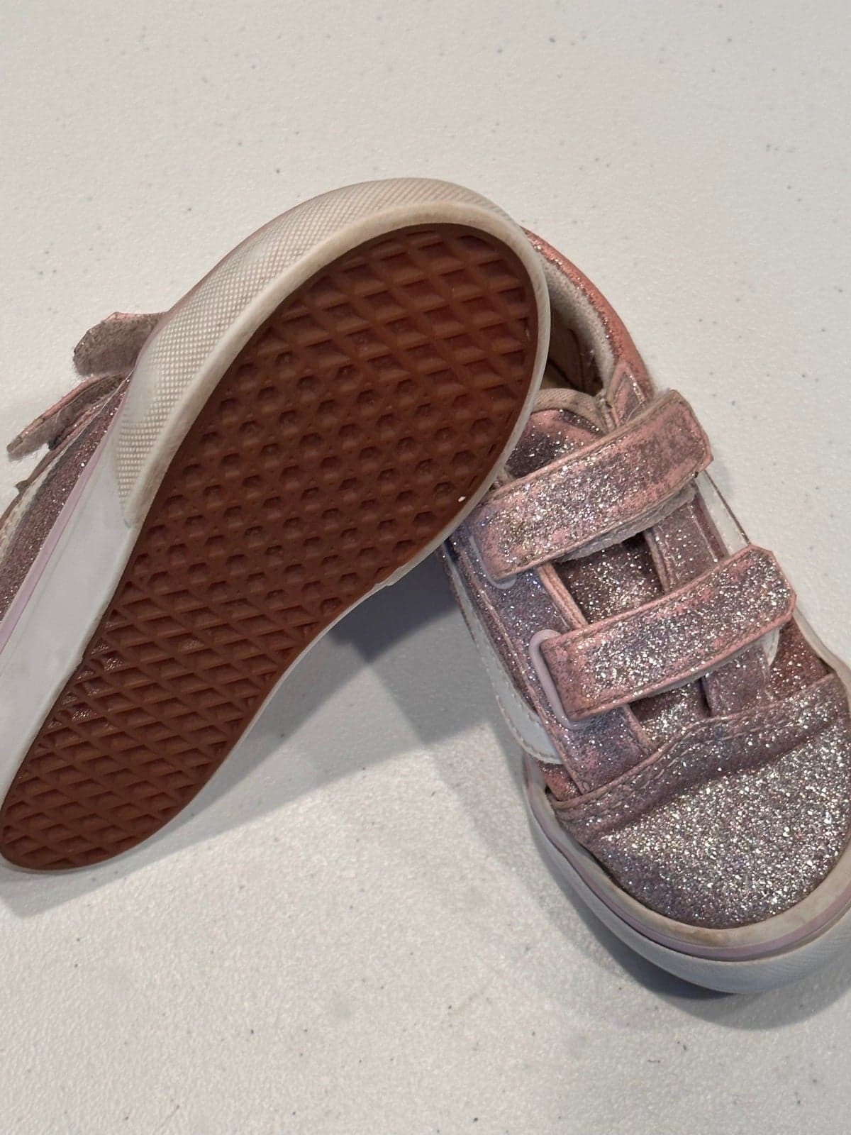Vans Todder old Skool velcro 9 pink glitter guc - Thumbnail 4