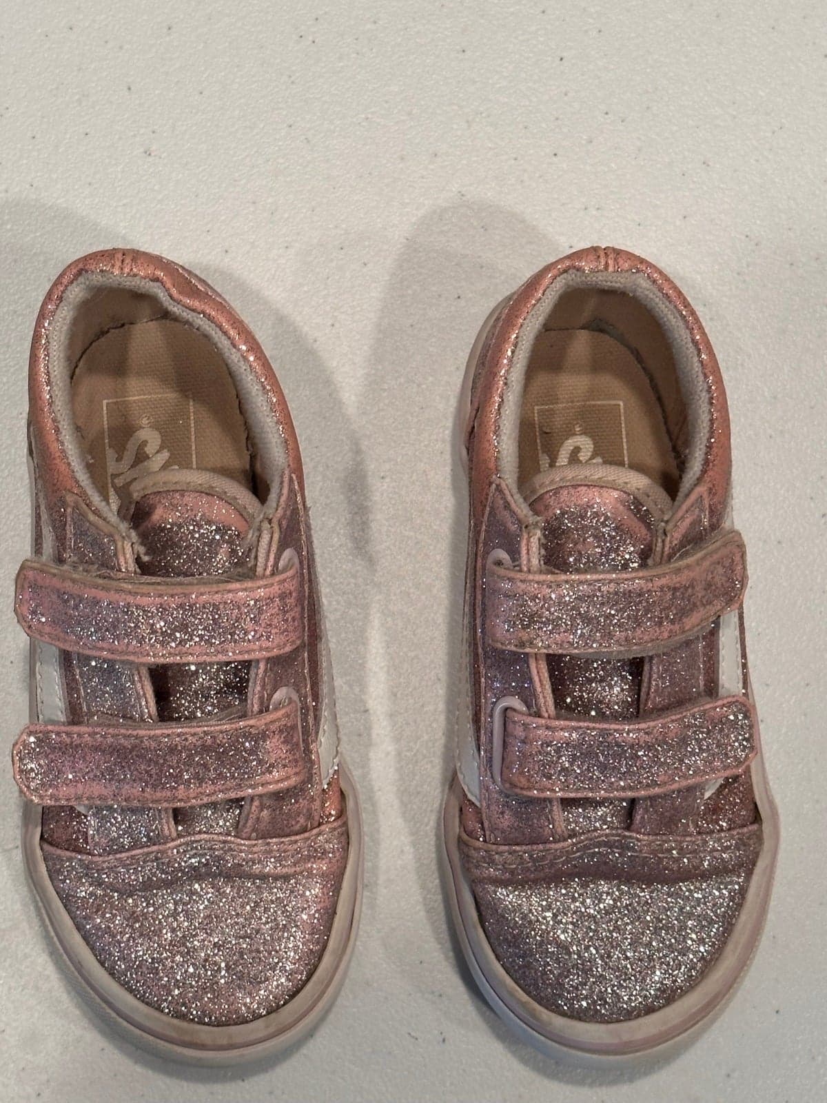 Vans Todder old Skool velcro 9 pink glitter guc - Thumbnail 3
