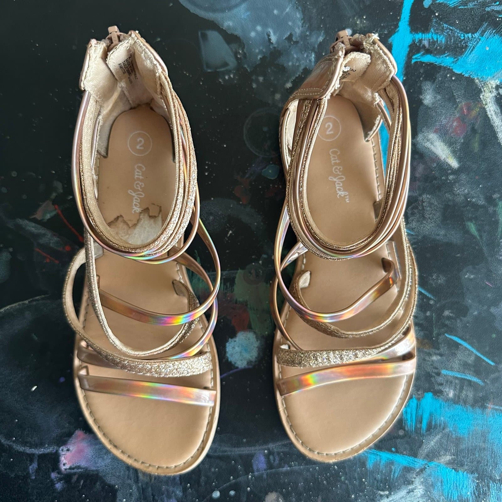 Girls gladiator sandals rose gold sz 2 Cat and Jack - Thumbnail 2