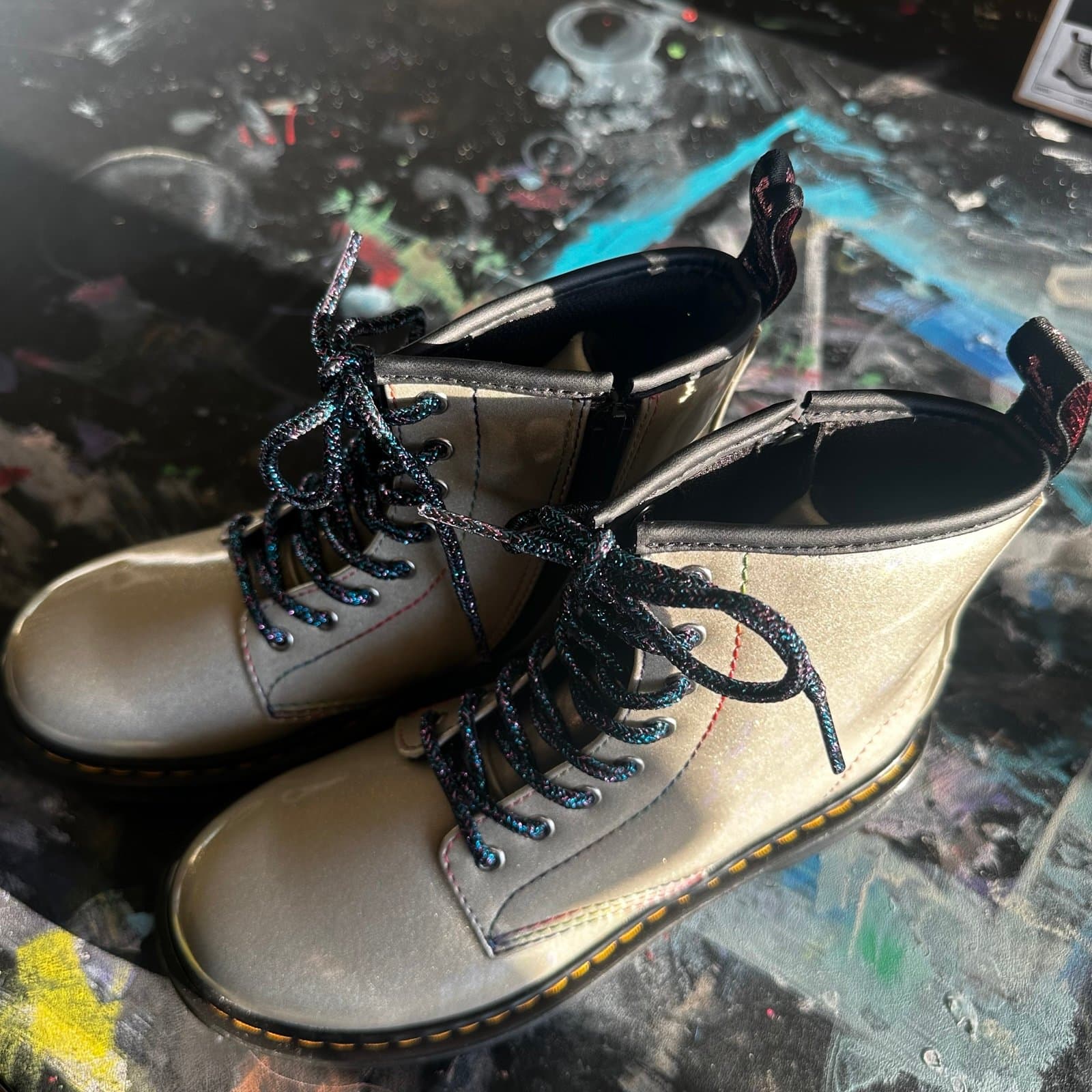 Kids Doc Martens Lightshow glitter boots Sz 4 NIB - Thumbnail 2