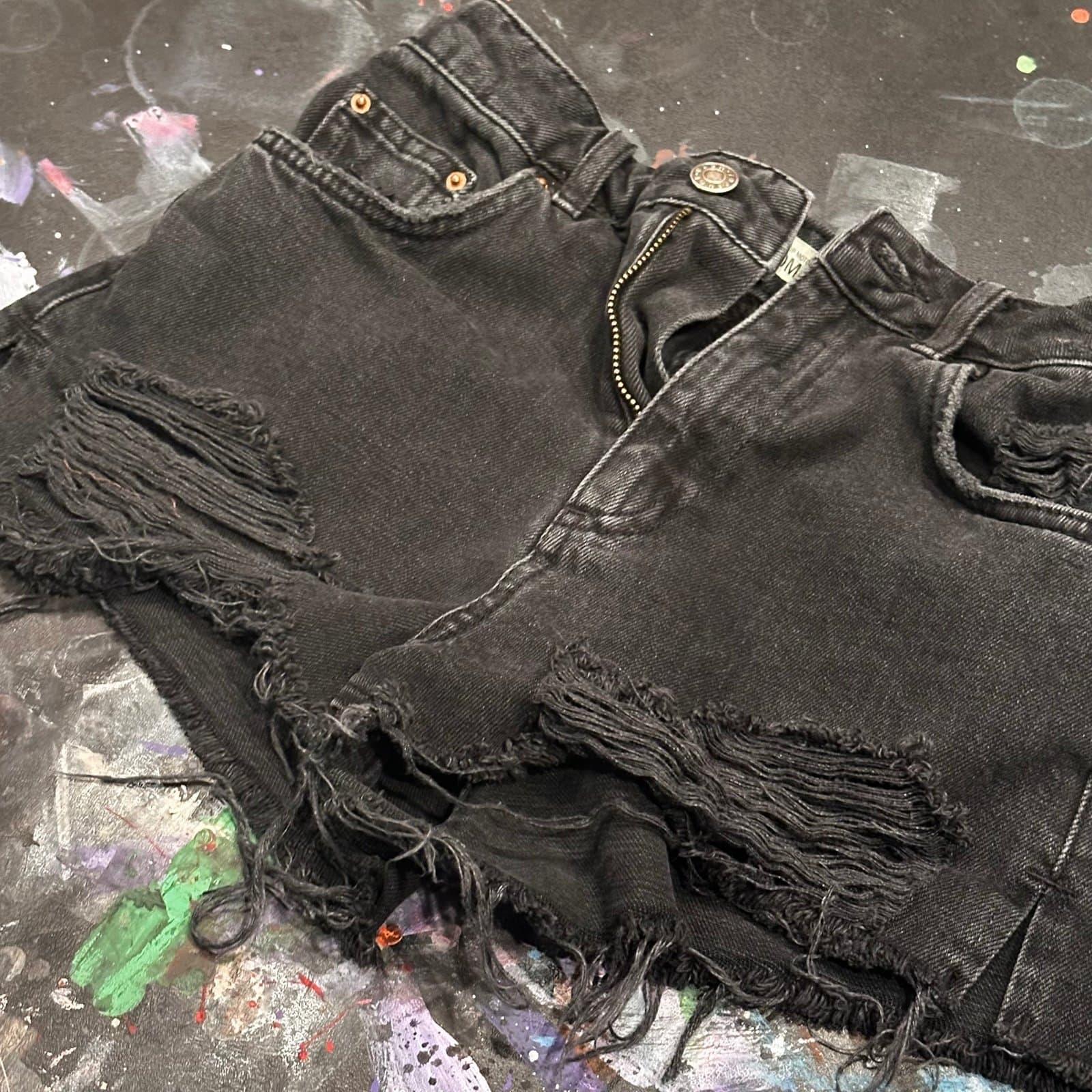 Topshop Moto Mom Denim Shorts Sz 2 black - Thumbnail 2